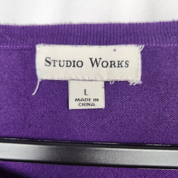 Studio Works Womens Cardigan Button Down Sweater Rhinestones Purple Size Large - Picture 2 of 5